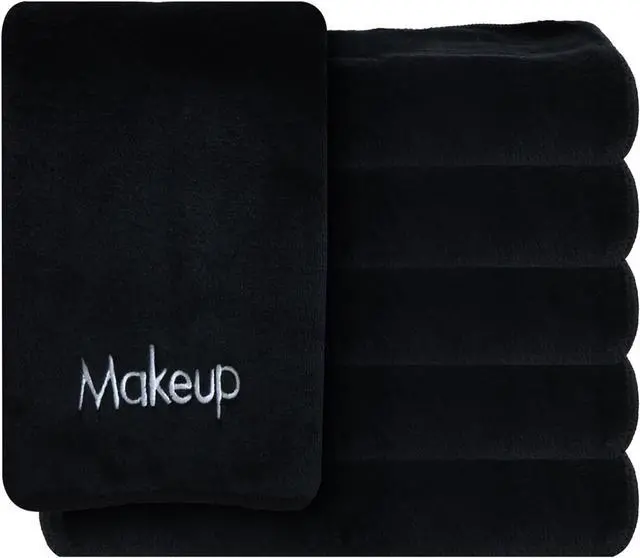Main image of Makeup Towels - Pack of 6 - Ultra Soft & Gentle Microfiber Coral Fleece Washcloth Face Make Up Remover, 13 x 13 in, Black