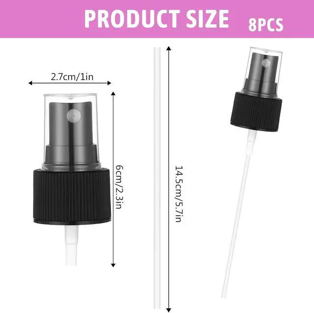 Alt view image 2 of 7 - 8 Pack Sprayer Top Caps, Fine Mist Sprayer Caps Spray Bottle Replacement Pump Oils Spray Tops Replacement Pump Plastic for Essential Oil Bottles, Nozzle Tops Replacements for Cleaning Solutions