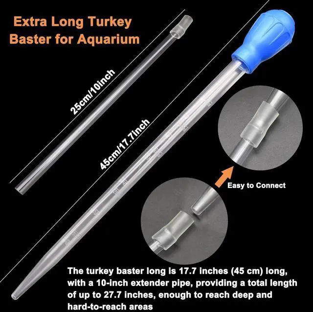 Alt view image 2 of 7 - Extra Long Turkey Baster for Aquarium, 27.7 Inch Aquarium Coral Feeder, 50ml Aquarium Water Changer Siphon for Fish Tank Cleaning