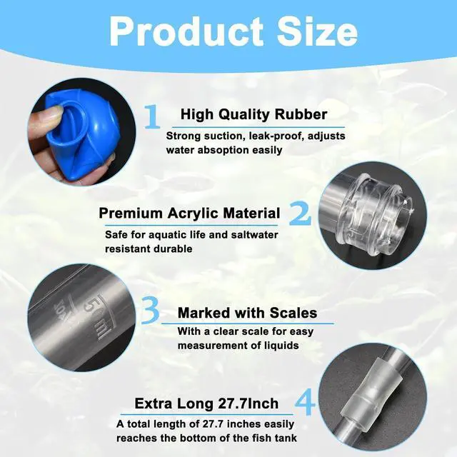 Alt view image 5 of 7 - Extra Long Turkey Baster for Aquarium, 27.7 Inch Aquarium Coral Feeder, 50ml Aquarium Water Changer Siphon for Fish Tank Cleaning