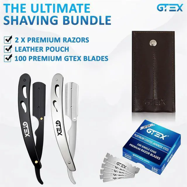 Alt view image 2 of 6 - Straight Razors For Men 100 GTEX Barber Razor Blades - 2 Professional Single Blade Razors for Men Navajas Para Barbero Straight Edge Razor Barber Beard Razor Shavette Shaving Razor Kit