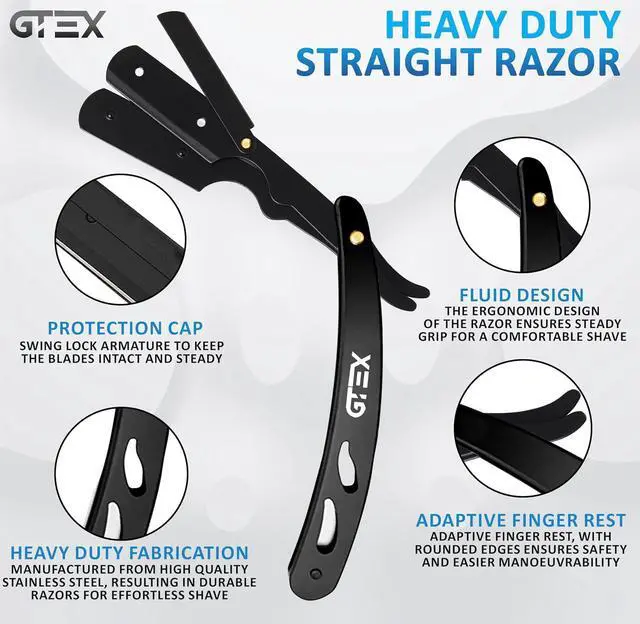 Alt view image 3 of 6 - Straight Razors For Men 100 GTEX Barber Razor Blades - 2 Professional Single Blade Razors for Men Navajas Para Barbero Straight Edge Razor Barber Beard Razor Shavette Shaving Razor Kit