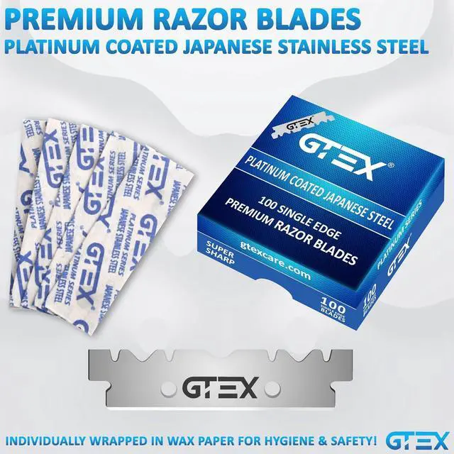 Alt view image 4 of 6 - Straight Razors For Men 100 GTEX Barber Razor Blades - 2 Professional Single Blade Razors for Men Navajas Para Barbero Straight Edge Razor Barber Beard Razor Shavette Shaving Razor Kit