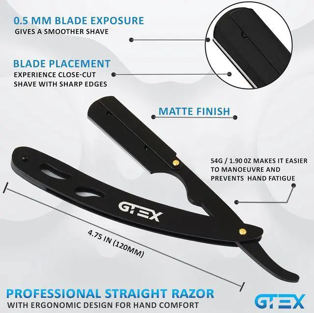 Alt view image 6 of 6 - Straight Razors For Men 100 GTEX Barber Razor Blades - 2 Professional Single Blade Razors for Men Navajas Para Barbero Straight Edge Razor Barber Beard Razor Shavette Shaving Razor Kit
