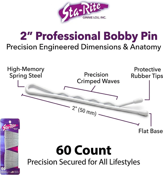 Alt view image 9 of 12 - Sta-Rite White Bobby Pins - 60 count | Secure Grip Non-Slip Hair Pins for Updos that blends with Platinum Blonde, Silver and Grey Hair - Made In USA