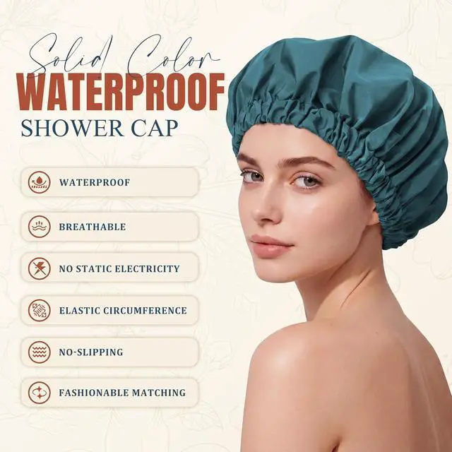 Alt view image 3 of 6 - Shower Cap for Women, Reusable Waterproof Long Hair Bonnet