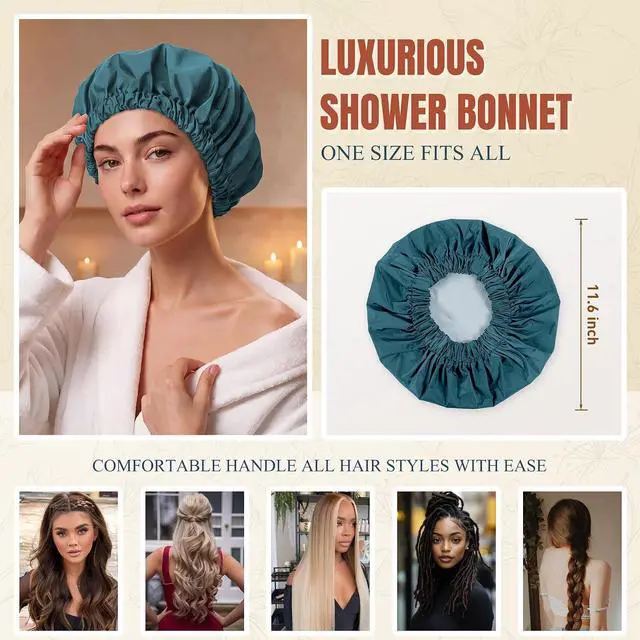 Alt view image 5 of 6 - Shower Cap for Women, Reusable Waterproof Long Hair Bonnet