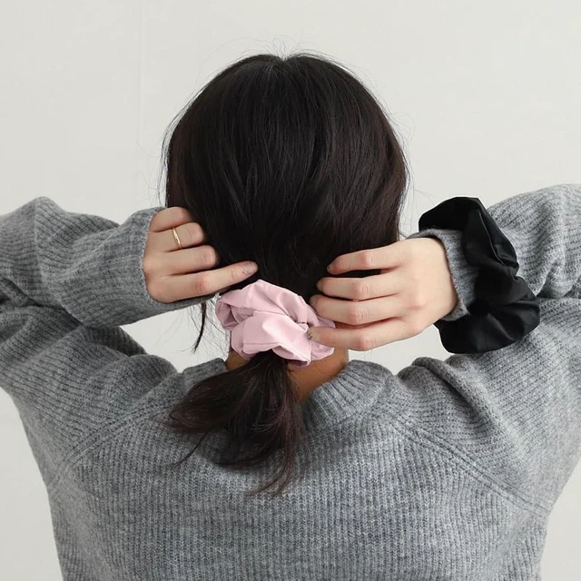 Alt view image 4 of 5 - Satin Scrunchies for Women No Hair Damage, No Crease, Suitable for All Hair Types Elastics Bands Accessories Girls Black 5pcs
