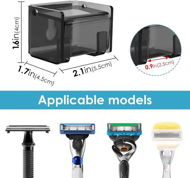 Alt view image 2 of 7 - 2 Pack Acrylic Razor Holder with Cover for Shower, Wall Mounted Razor Shaver Organizer with Suction Cup, Razor Hanger Rack Compatible with Gillette Fusion 5 Proglide, Mach 3 Classic (Gray Clear)