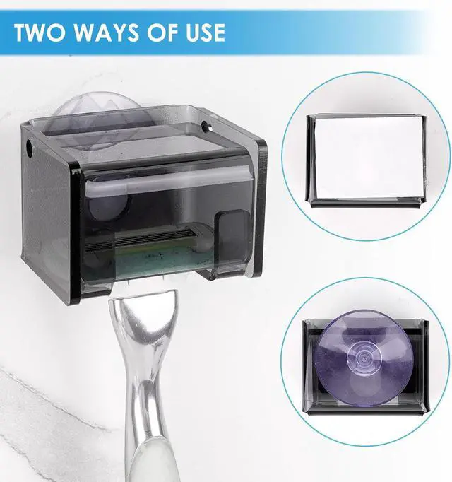 Alt view image 3 of 7 - 2 Pack Acrylic Razor Holder with Cover for Shower, Wall Mounted Razor Shaver Organizer with Suction Cup, Razor Hanger Rack Compatible with Gillette Fusion 5 Proglide, Mach 3 Classic (Gray Clear)