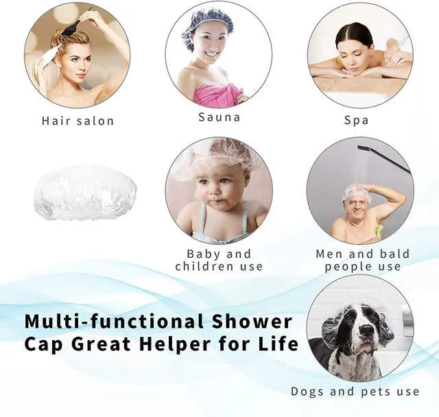 Alt view image 4 of 6 - 30pcs Disposable Shower Caps-Multi-Purpose Thickening Elastic Bath Cap Plastic Waterproof Clear Shower Cap Bath Shower Caps Women Spa,Men Hair Caps,Home Use,Hotel and Hair Salon, Travel.(Size 46CM)