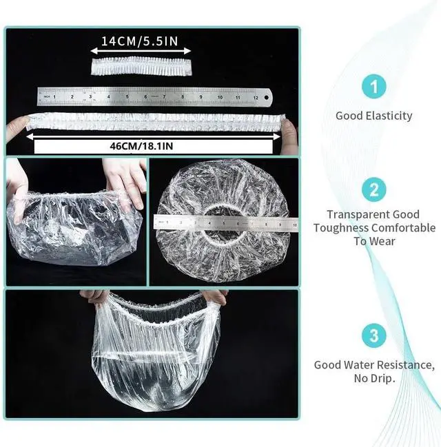 Alt view image 6 of 6 - 30pcs Disposable Shower Caps-Multi-Purpose Thickening Elastic Bath Cap Plastic Waterproof Clear Shower Cap Bath Shower Caps Women Spa,Men Hair Caps,Home Use,Hotel and Hair Salon, Travel.(Size 46CM)