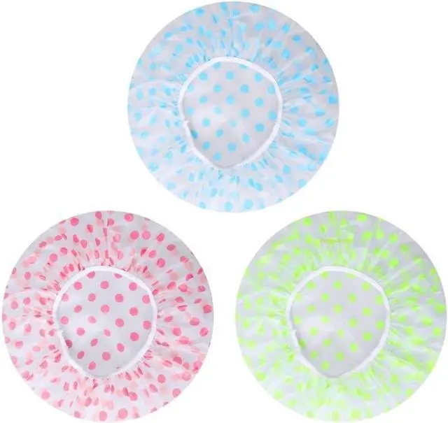 Main image of Shower Cap, 3 Pcs Waterproof Reusable Shower Caps Bath Hair Hat