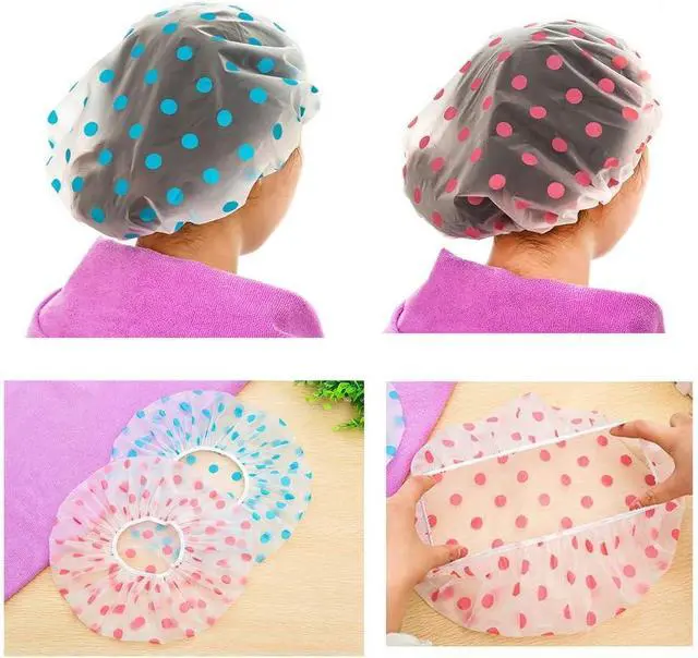 Alt view image 2 of 6 - Shower Cap, 3 Pcs Waterproof Reusable Shower Caps Bath Hair Hat