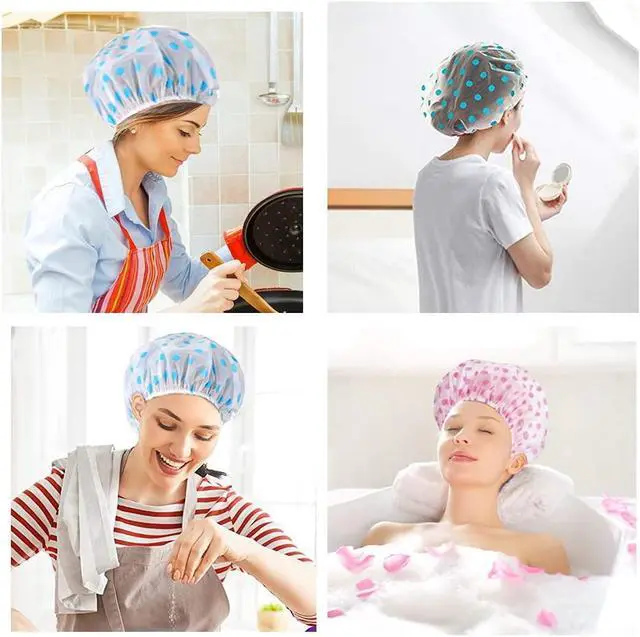 Alt view image 6 of 6 - Shower Cap, 3 Pcs Waterproof Reusable Shower Caps Bath Hair Hat