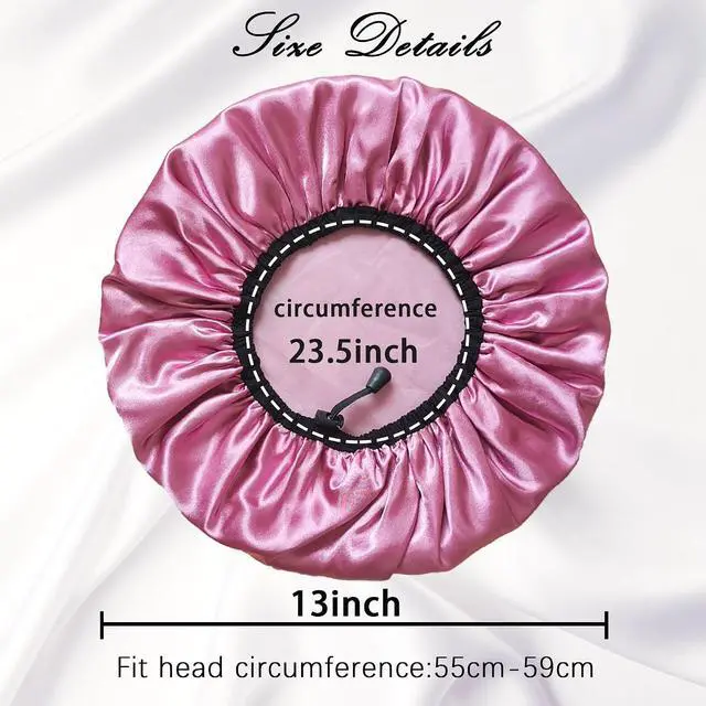 Alt view image 6 of 6 - Satin Silk Shower Cap for Women, Shower Caps Reusable Waterproof