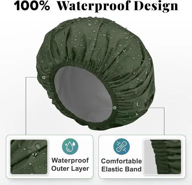 Alt view image 2 of 6 - 3Pcs Waterproof Shower Cap for Women Reusable, Bath Cap for Long Hair, Comfortable Shower Hat for Thick Curly Hair