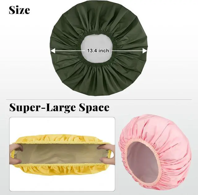 Alt view image 4 of 6 - 3Pcs Waterproof Shower Cap for Women Reusable, Bath Cap for Long Hair, Comfortable Shower Hat for Thick Curly Hair