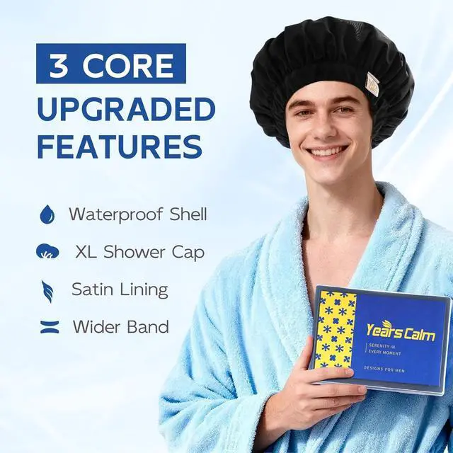 Alt view image 3 of 7 - Years calm Satin Lined Shower Cap for Men Waterproof Reusable Camouflage