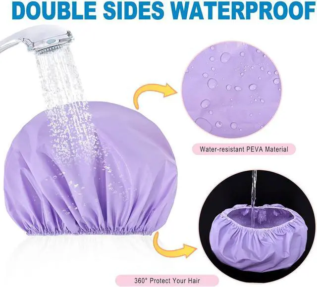Alt view image 3 of 6 - 6 PCS Shower Capsfor Women, Reusable Waterproof Bath Caps