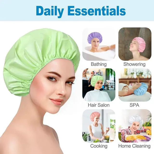 Alt view image 2 of 6 - 6 PCS Shower Capsfor Women, Reusable Waterproof Bath Caps
