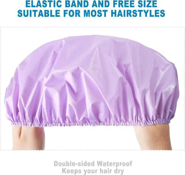 Alt view image 5 of 6 - 6 PCS Shower Capsfor Women, Reusable Waterproof Bath Caps
