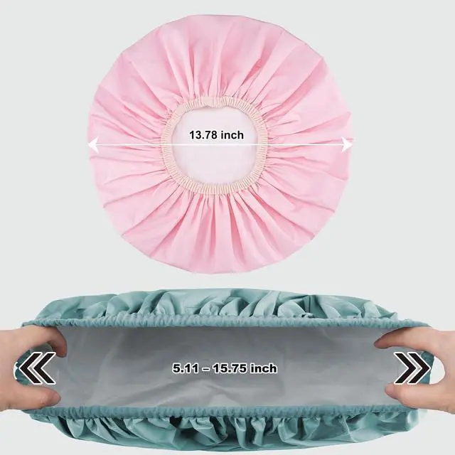 Alt view image 7 of 7 - 2 Pack Shower Caps for Women, Reusable Waterproof Shower Cap with Elastic Band, Thickened Waterproof Fabric Shower Bonnet for Braids, Long Hair