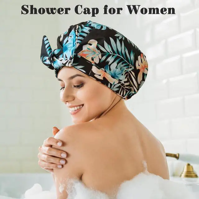 Alt view image 3 of 6 - vidsel Luxury Cute Shower Caps for Women Reusable Waterproof, Bow Bath Cap