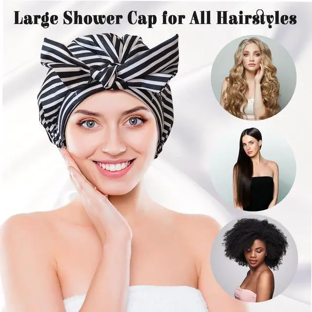 Alt view image 4 of 6 - vidsel Luxury Cute Shower Caps for Women Reusable Waterproof, Bow Bath Cap