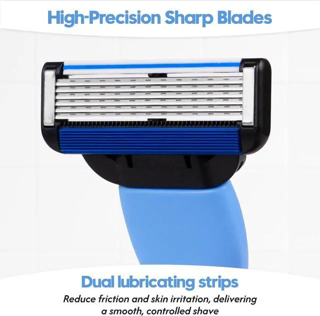 Alt view image 3 of 7 - 6-Blade Men's Razor, Shaving Kit with 9 Refills, Blue