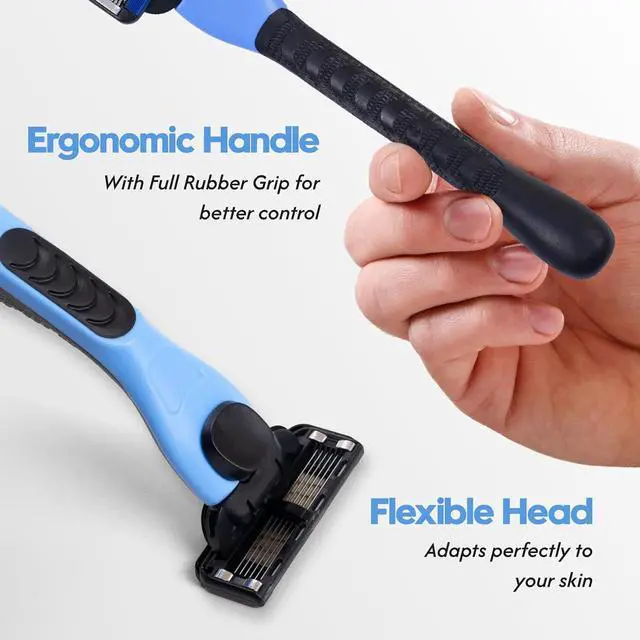 Alt view image 4 of 7 - 6-Blade Men's Razor, Shaving Kit with 9 Refills, Blue