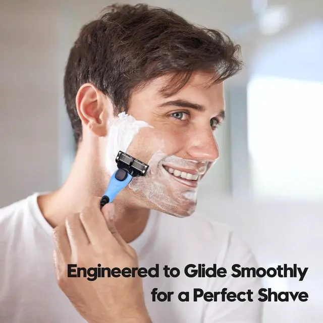Alt view image 5 of 7 - 6-Blade Men's Razor, Shaving Kit with 9 Refills, Blue