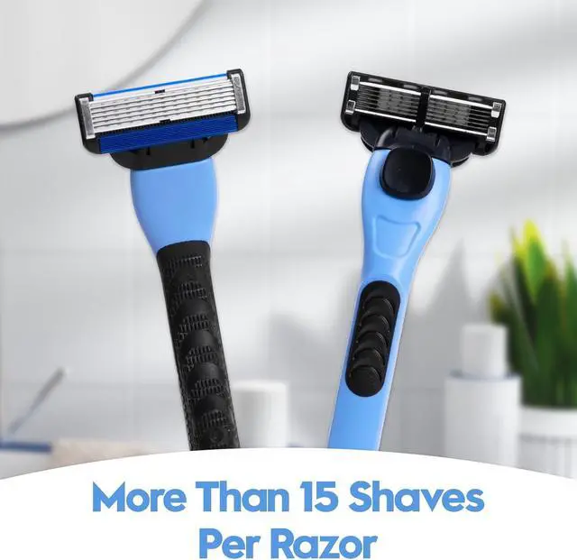 Alt view image 6 of 7 - 6-Blade Men's Razor, Shaving Kit with 9 Refills, Blue