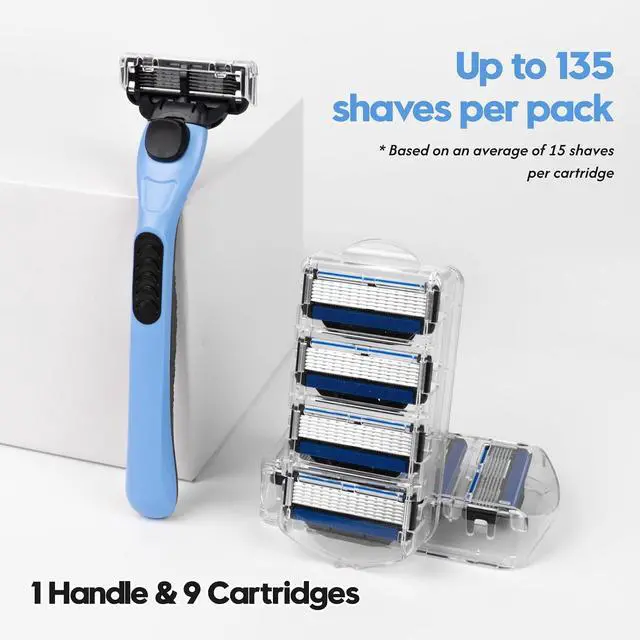 Alt view image 7 of 7 - 6-Blade Men's Razor, Shaving Kit with 9 Refills, Blue