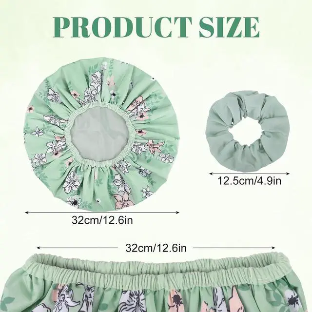 Alt view image 2 of 6 - Double-Sided Shower Cap For Women, Reusable Waterproof Bath Cap, Floral