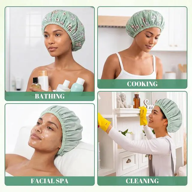 Alt view image 6 of 6 - Double-Sided Shower Cap For Women, Reusable Waterproof Bath Cap, Floral