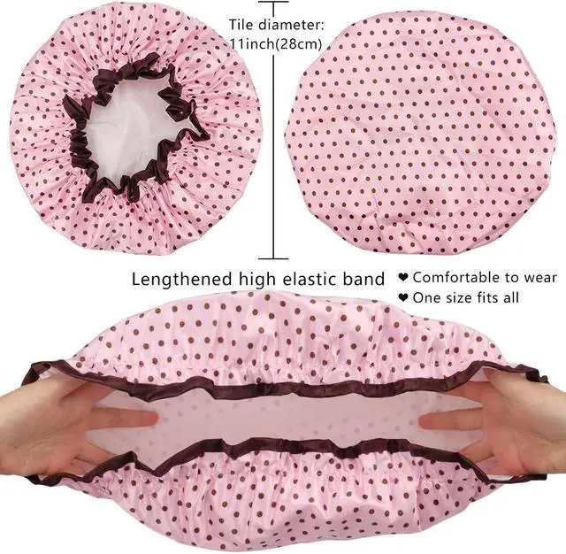 Alt view image 2 of 7 - 4 Pcs Shower Cap for Women Double Waterproof Layers Reusable Elastic