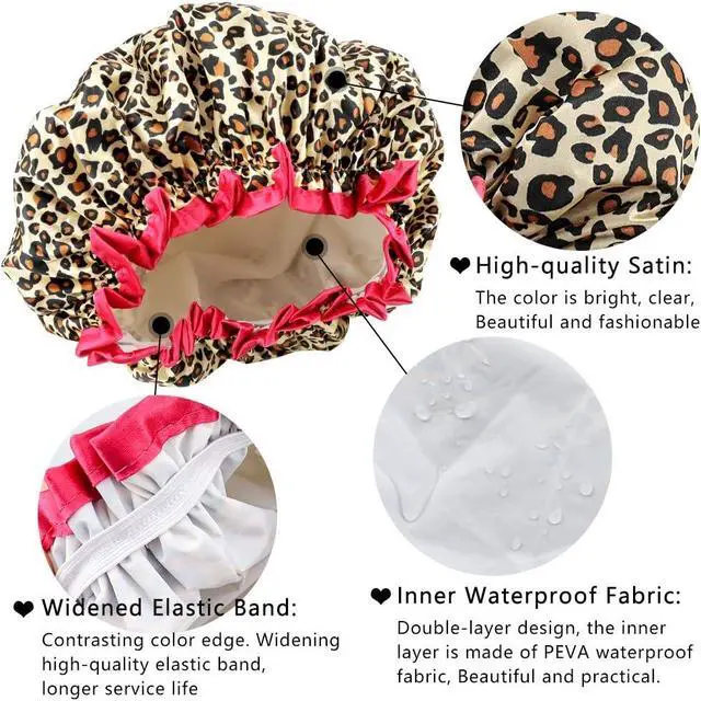 Alt view image 3 of 7 - 4 Pcs Shower Cap for Women Double Waterproof Layers Reusable Elastic