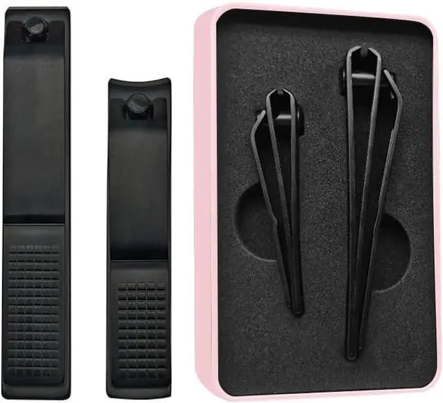 Main image of Nail Clippers Set Sharp Black Nail Cutter Fingernail Toenail Clipper with Case Large and Small 2 Piece (Pink case)