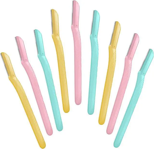 Alt view image 2 of 7 - Amazon Basics Dermaplane Razor, Peach Fuzz Remover, Face Shaver for Women, Eyebrow Trimmer and Shaper, Facial Hair Removal, Exfoliating Tool with Blade Cover, Multicolor, 9 Count
