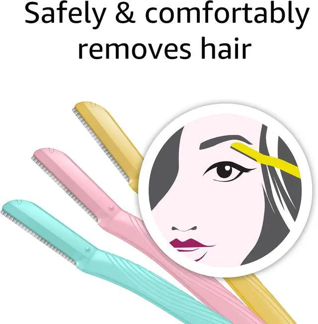 Alt view image 4 of 7 - Amazon Basics Dermaplane Razor, Peach Fuzz Remover, Face Shaver for Women, Eyebrow Trimmer and Shaper, Facial Hair Removal, Exfoliating Tool with Blade Cover, Multicolor, 9 Count