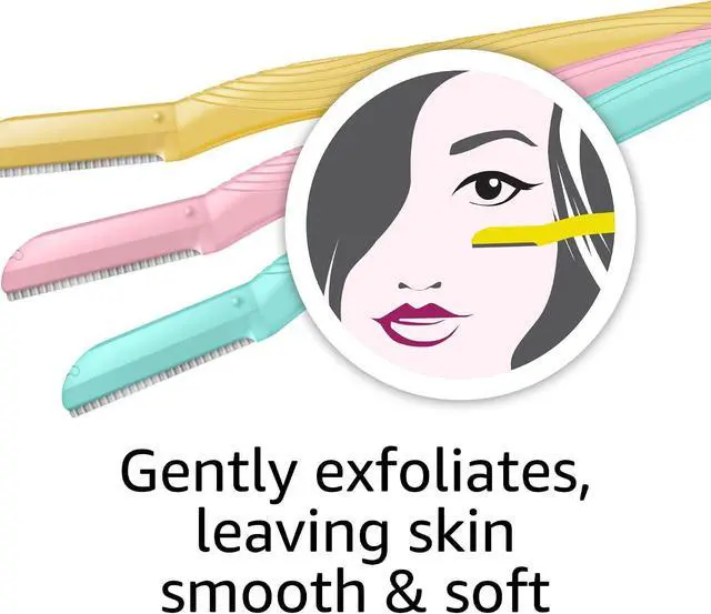 Alt view image 5 of 7 - Amazon Basics Dermaplane Razor, Peach Fuzz Remover, Face Shaver for Women, Eyebrow Trimmer and Shaper, Facial Hair Removal, Exfoliating Tool with Blade Cover, Multicolor, 9 Count