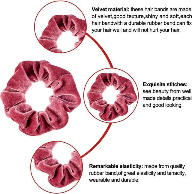 Alt view image 3 of 7 - Whaline 12Pcs Blush Theme Scrunchies Velvet Elastics for Women Pink Bobbles Soft Lovers Scrunchy Classic Thick Hair Bands Ties Gifts for Teenage Girls