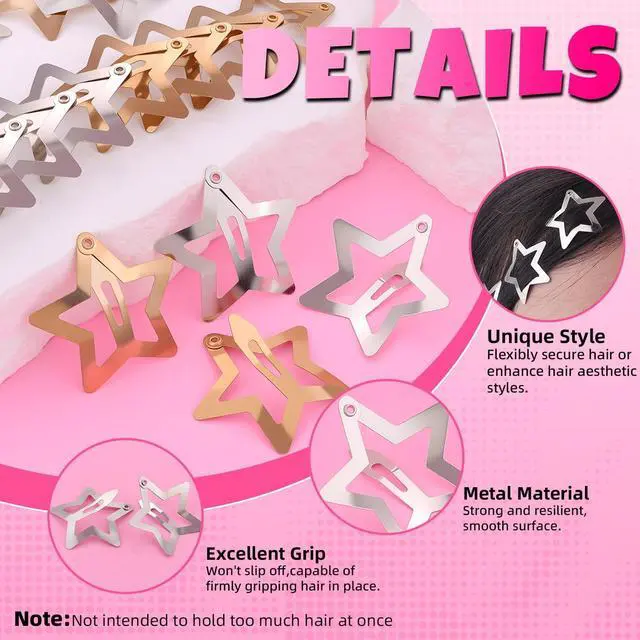 Alt view image 4 of 7 - 50 PCS Gold Silver Star Hair Clips Barrettes, 1.18 Inch Snap Y2K Hair Clips