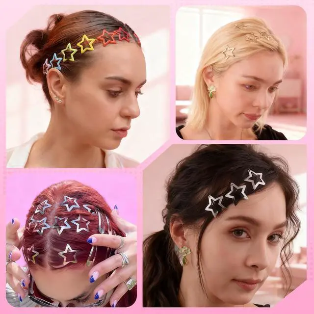 Alt view image 7 of 7 - 50 PCS Gold Silver Star Hair Clips Barrettes, 1.18 Inch Snap Y2K Hair Clips