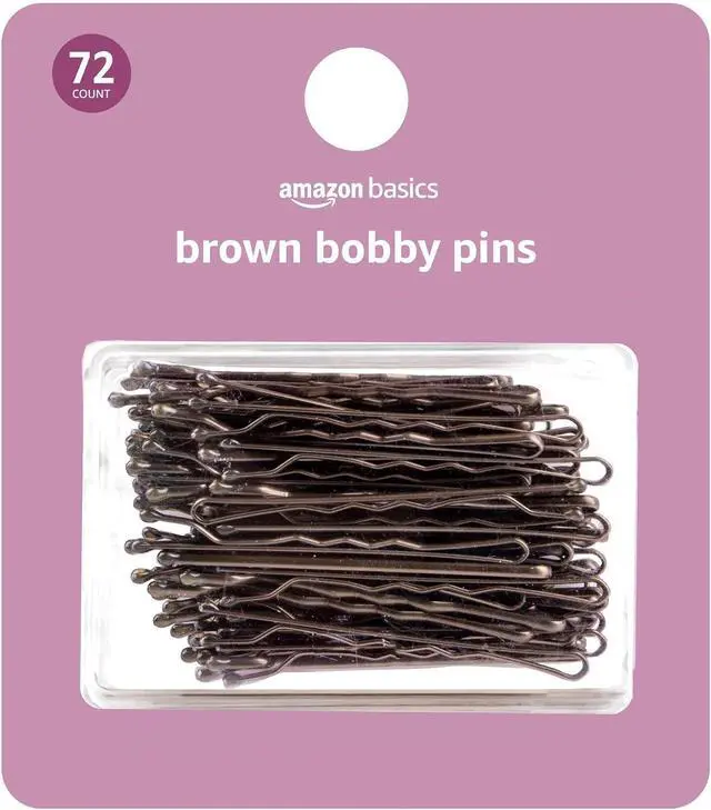 Main image of Amazon Basics No Slip Bobby Pins, 72 count, Brown, High Gloss Bobby Pins for Pain Free, Comfortable, All-Day Styling and UpDos. For All Hair Types