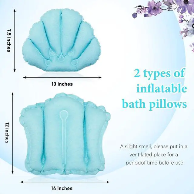 Alt view image 2 of 7 - Jetec 2 Pcs Inflatable Bath Pillow with Suction Cup Terry Cloth Covered Bath Pillow Shell Shape Bathtub Spa Pillows Comfortable Soft Cushion Neck Support Fits All Pool Bathroom Home Spa Hot Tub(Blue)