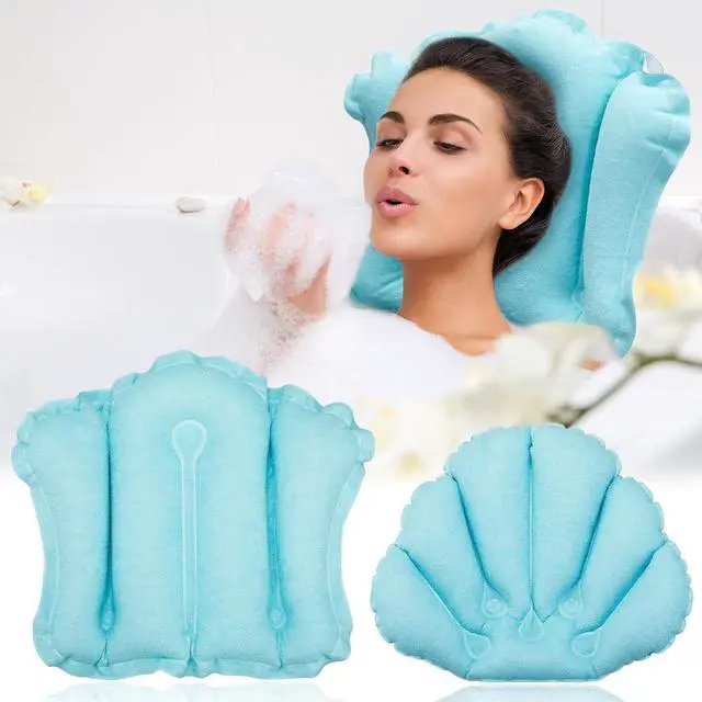 Main image of Jetec 2 Pcs Inflatable Bath Pillow with Suction Cup Terry Cloth Covered Bath Pillow Shell Shape Bathtub Spa Pillows Comfortable Soft Cushion Neck Support Fits All Pool Bathroom Home Spa Hot Tub(Blue)