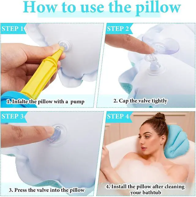 Alt view image 4 of 7 - Jetec 2 Pcs Inflatable Bath Pillow with Suction Cup Terry Cloth Covered Bath Pillow Shell Shape Bathtub Spa Pillows Comfortable Soft Cushion Neck Support Fits All Pool Bathroom Home Spa Hot Tub(Blue)