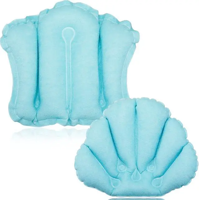 Alt view image 5 of 7 - Jetec 2 Pcs Inflatable Bath Pillow with Suction Cup Terry Cloth Covered Bath Pillow Shell Shape Bathtub Spa Pillows Comfortable Soft Cushion Neck Support Fits All Pool Bathroom Home Spa Hot Tub(Blue)